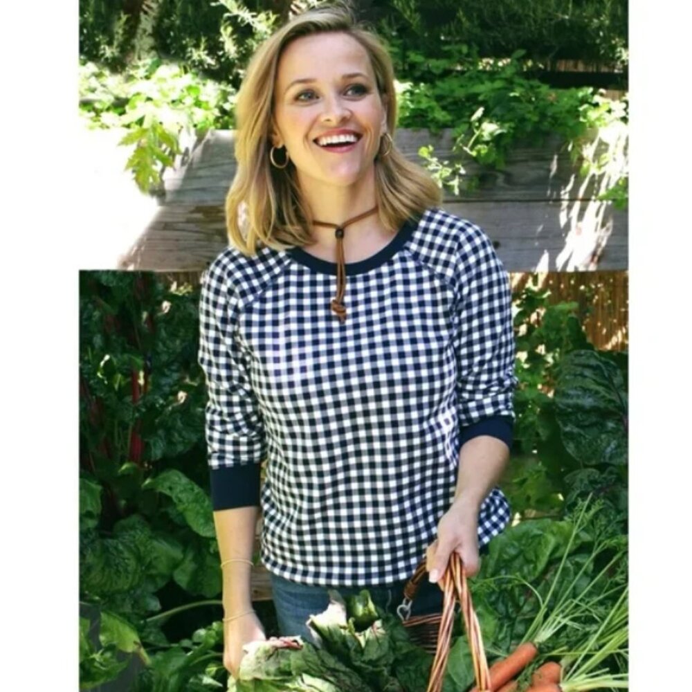 Draper James Natalie blue gingham sweatshirt XS